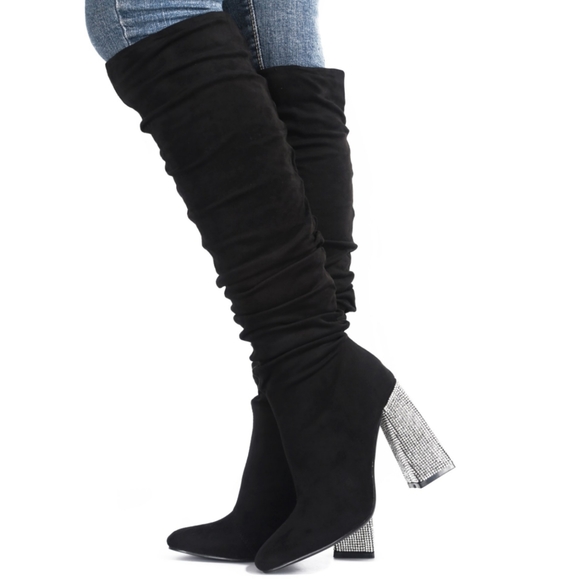 𝙇𝙖𝙨𝙩 5.5, 6, 6.5 & 7💎Diamond Heel Knee High Boot - BLACK - Picture 6 of 14